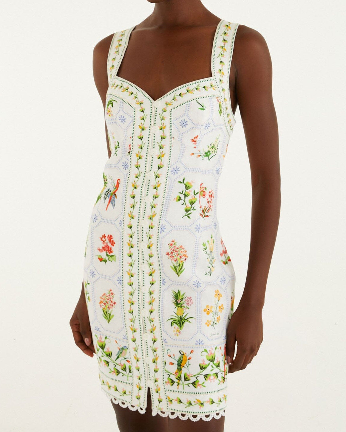 Farm Rio Tropical Porcelain Off-White Mini Dress