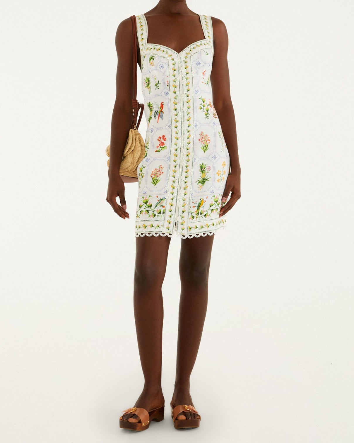 Farm Rio Tropical Porcelain Off-White Mini Dress