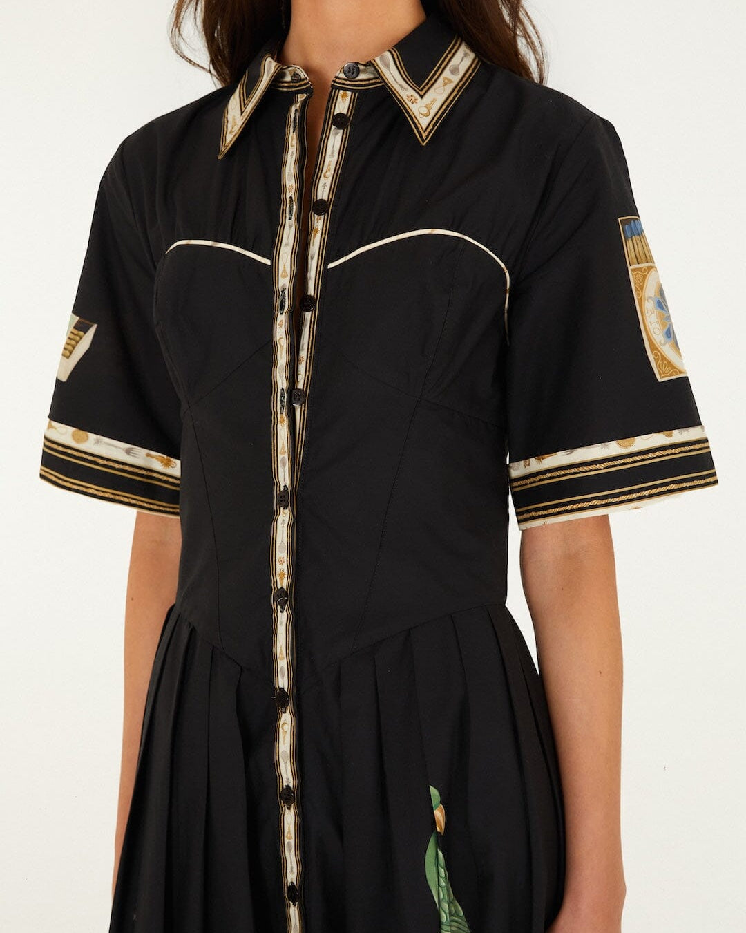 Farm Rio Vintage Souvenirs Black Buttoned Mini Dress