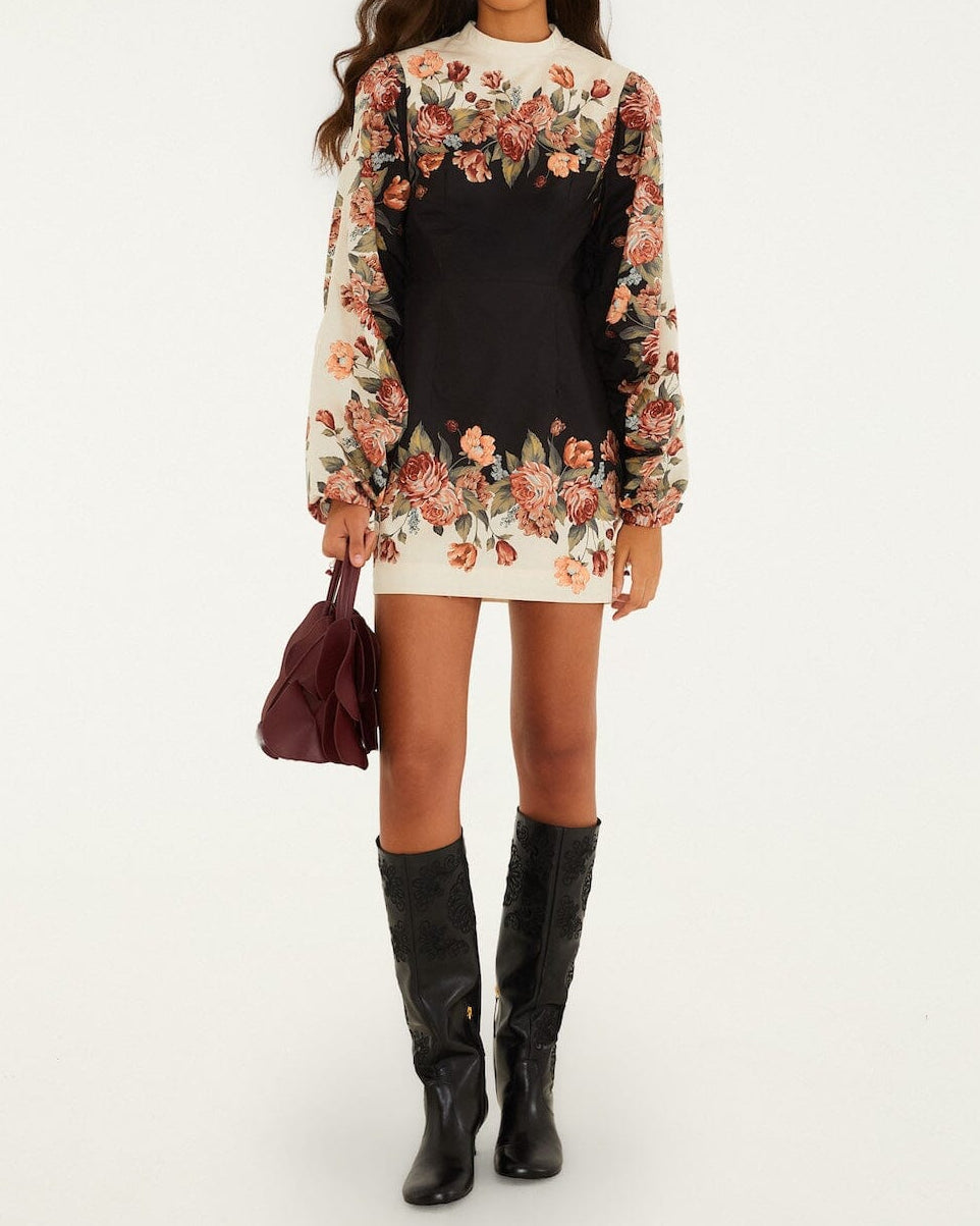 Farm Rio Winter Floral Long Sleeve Mini Dress