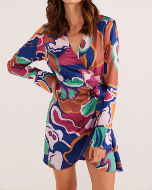 MinkPink Lottie Wrap Mini Dress | Abstract Floral