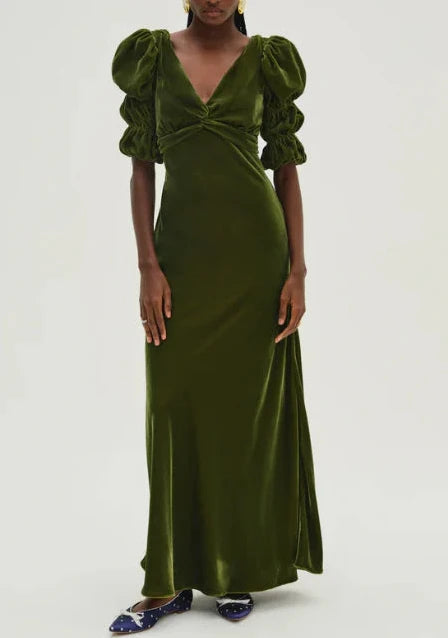 For Love & Lemons Martini Velvet Maxi Dress | Green