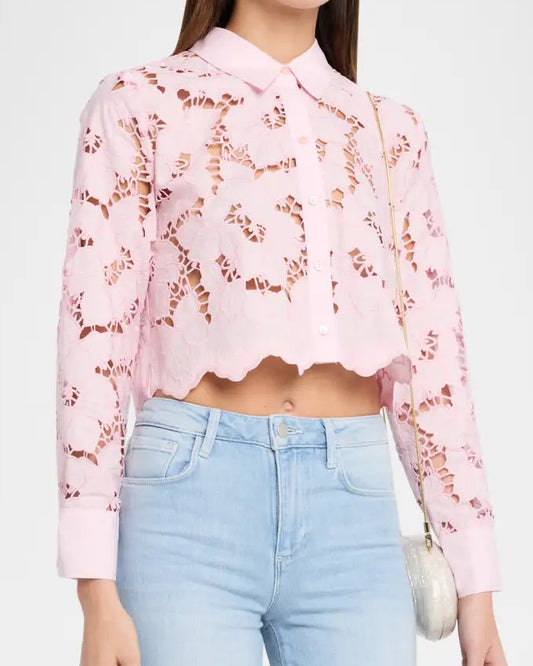 L'Agence Seychelle Cropped Eyelet Blouse