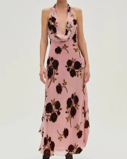 For Love & Lemons Rose Velvet Maxi Dress