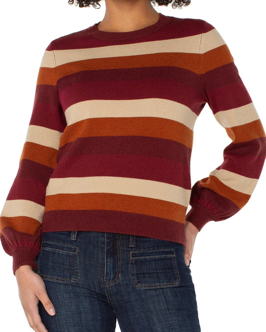 Liverpool Long Sleeve Crew Neck Sweater | Burgundy Multi Stripe