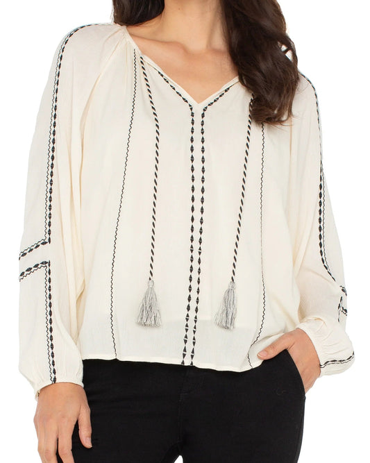 Liverpool Long Sleeve Raglan Embroidered Blouse