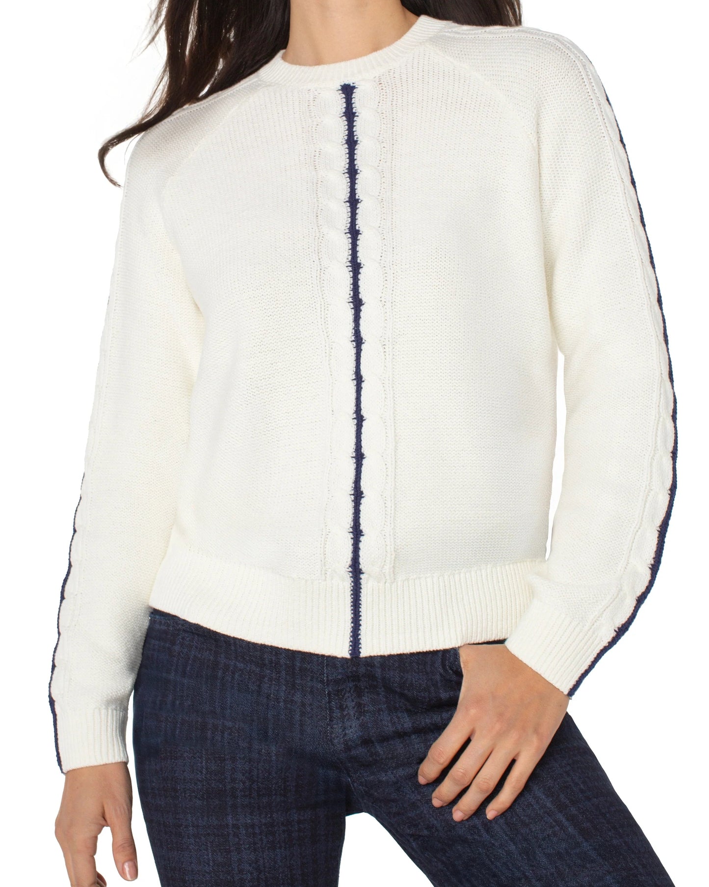 Liverpool Long Sleeve Crew Neck Raglan Sweater | Whisper White Navy