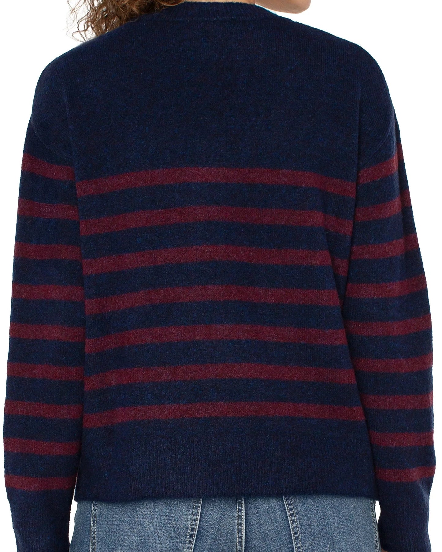 Liverpool Crew Neck Drop Shoulder Sweater | Burgundy Navy Stripe