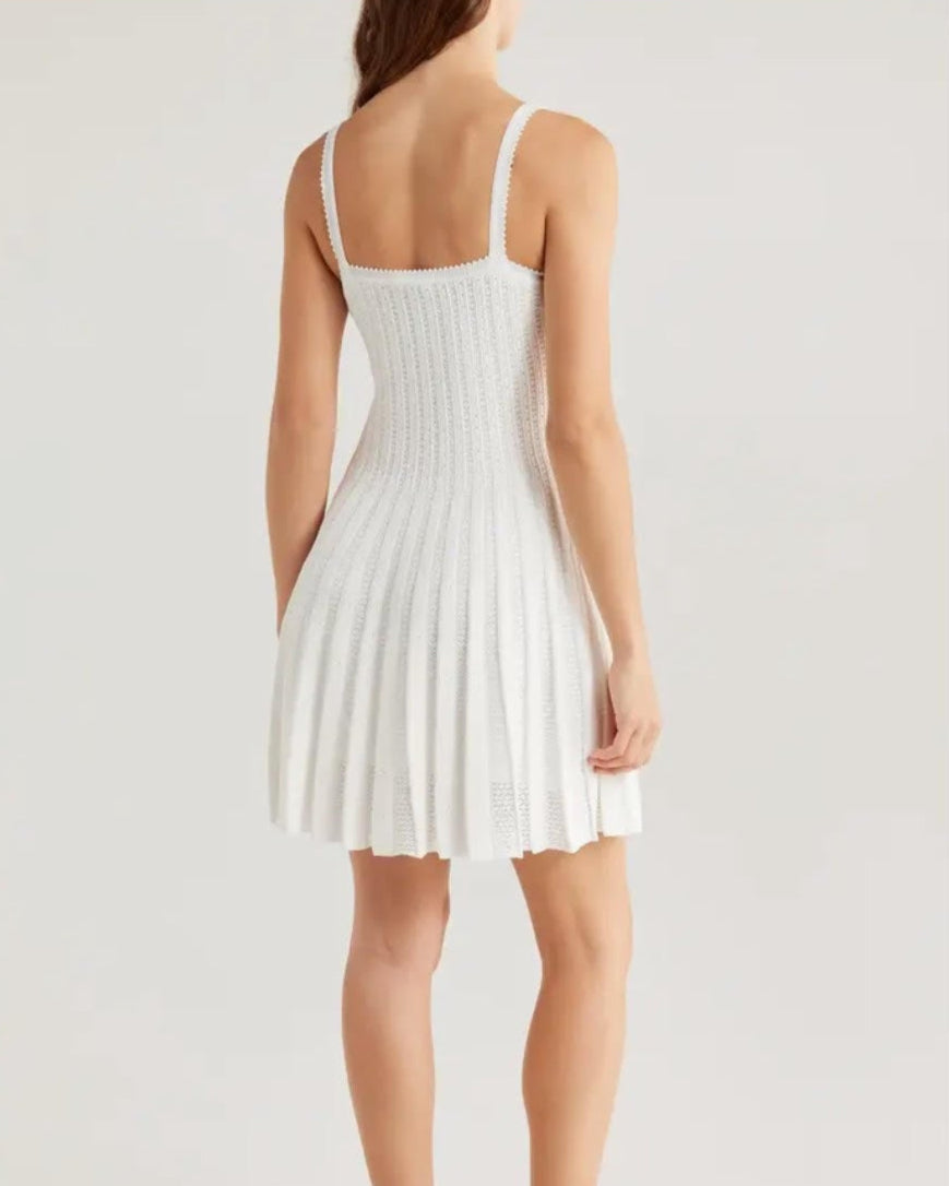 Staud Ellen Mixed Stitch Pleated Mini Dress | Ivory