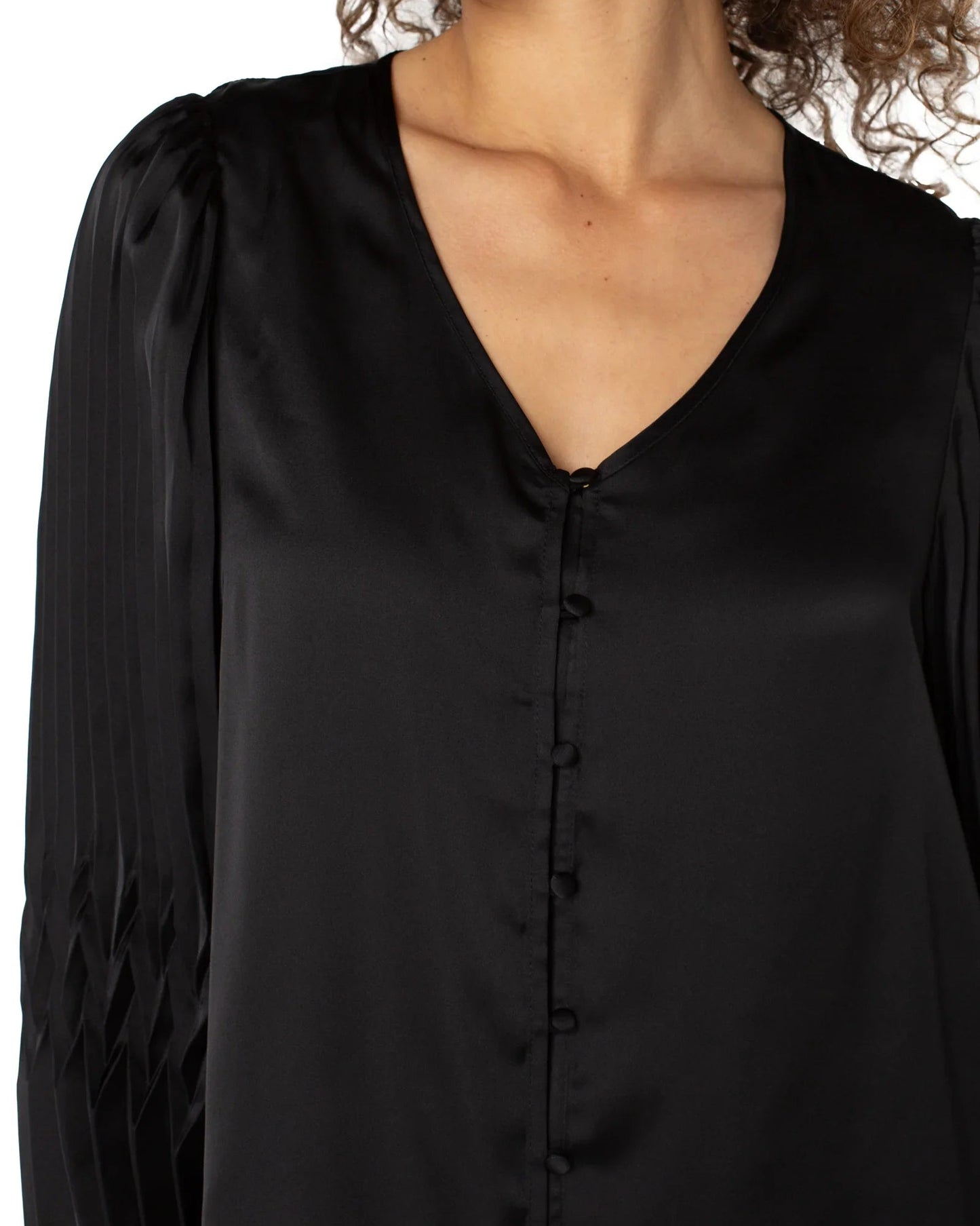 Liverpool V-Neck Pleated Detail Woven Top | Black