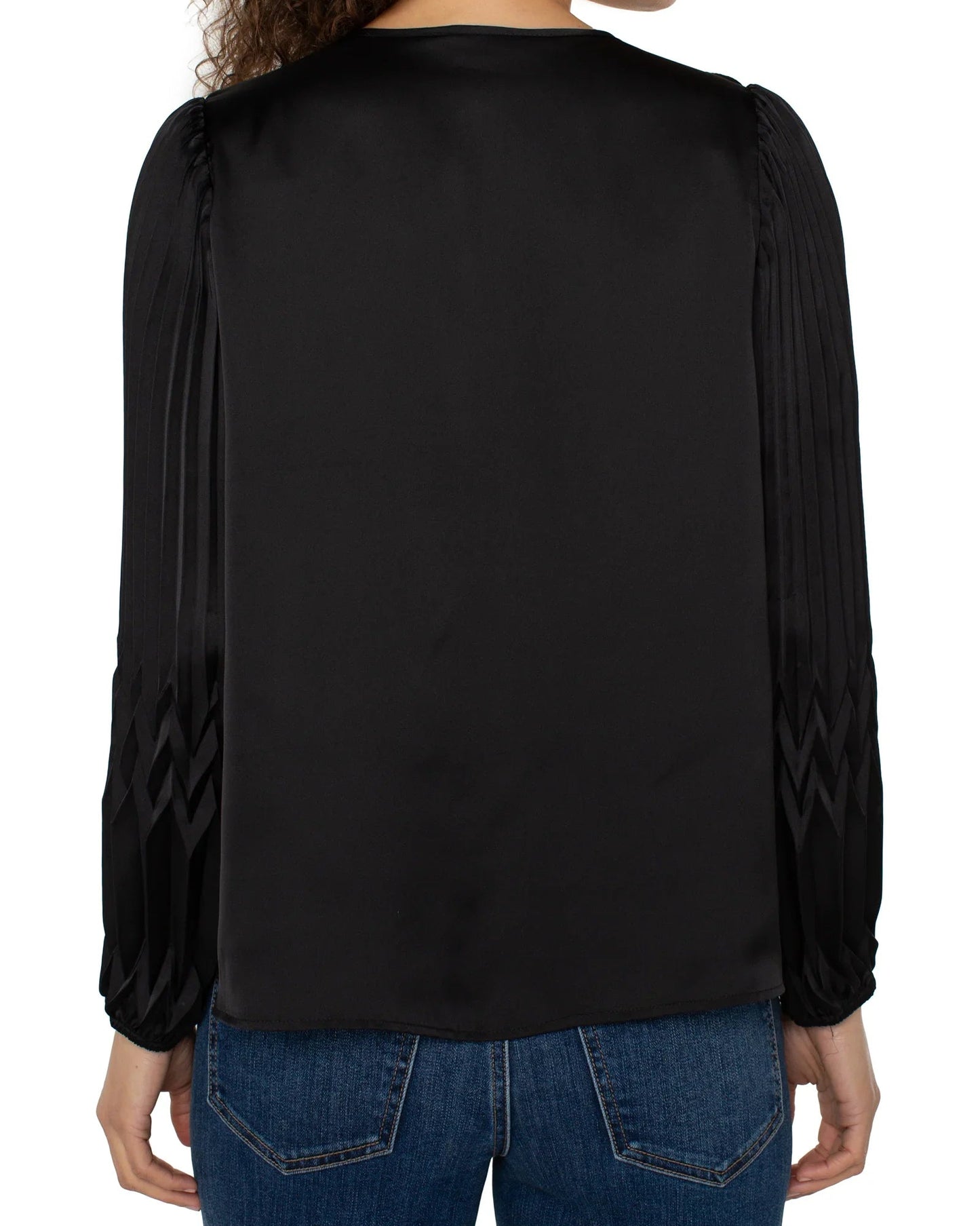 Liverpool V-Neck Pleated Detail Woven Top | Black