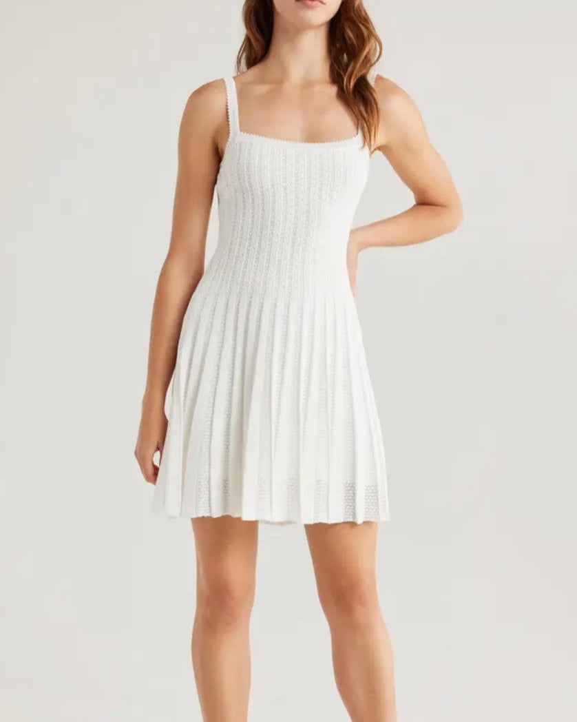 Staud Ellen Mixed Stitch Pleated Mini Dress | Ivory