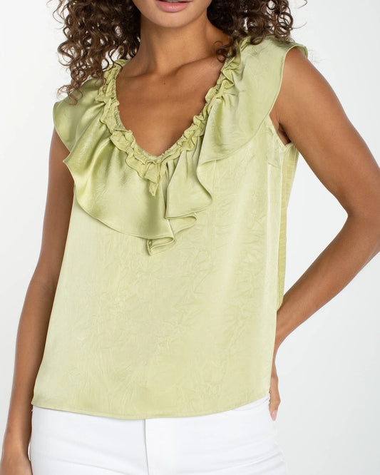 Liverpool Ruffle Front Sleeveless Top | Lime Crema