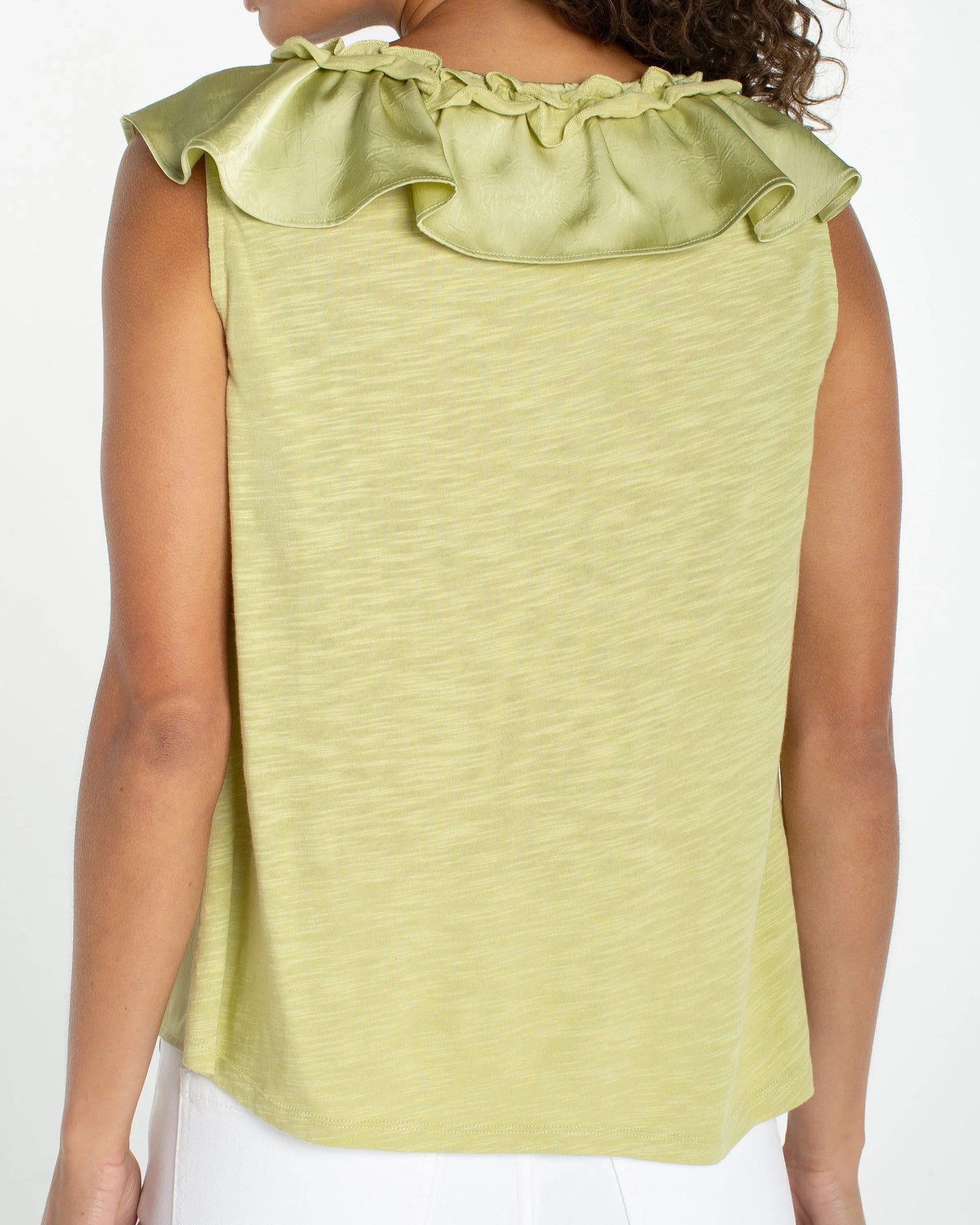 Liverpool Ruffle Front Sleeveless Top | Lime Crema