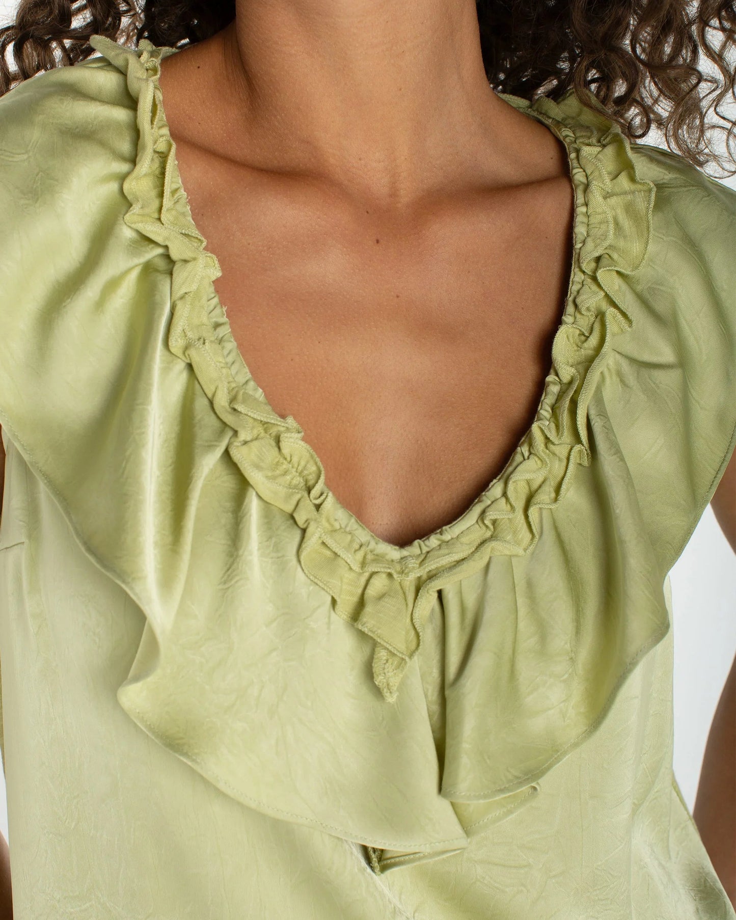 Liverpool Ruffle Front Sleeveless Top | Lime Crema