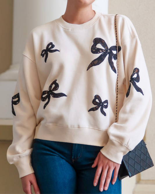 Love Shack Fancy Linetta Lace Bow Pullover